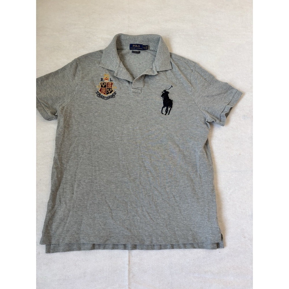 Ralph Lauren Polo Shirt Mens XL Gray Custom Slim Fit Crown Golf Emblem Big Pony
